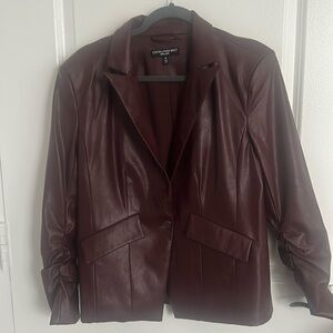 Leather blazer ruched sleeves like new